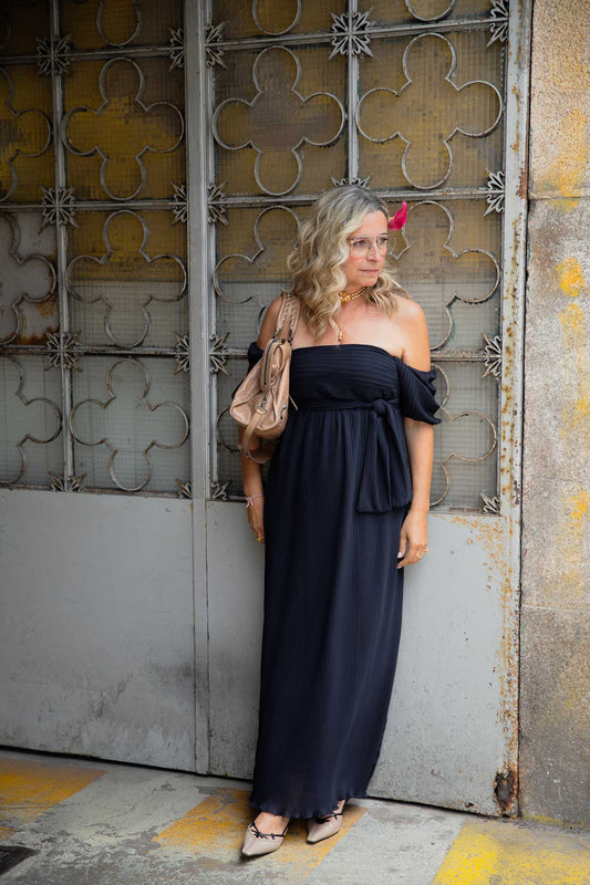 Vestido Azul Plissado