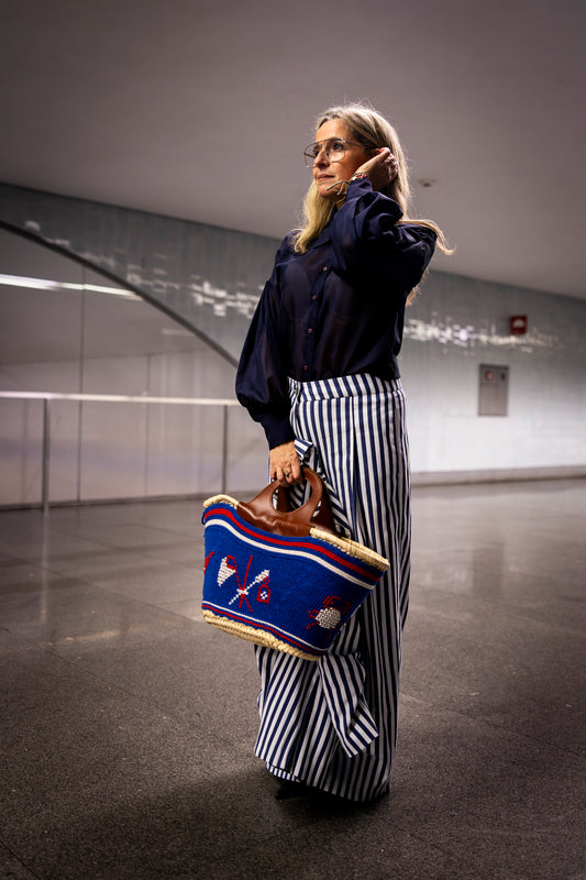 Calça Azul e Branco